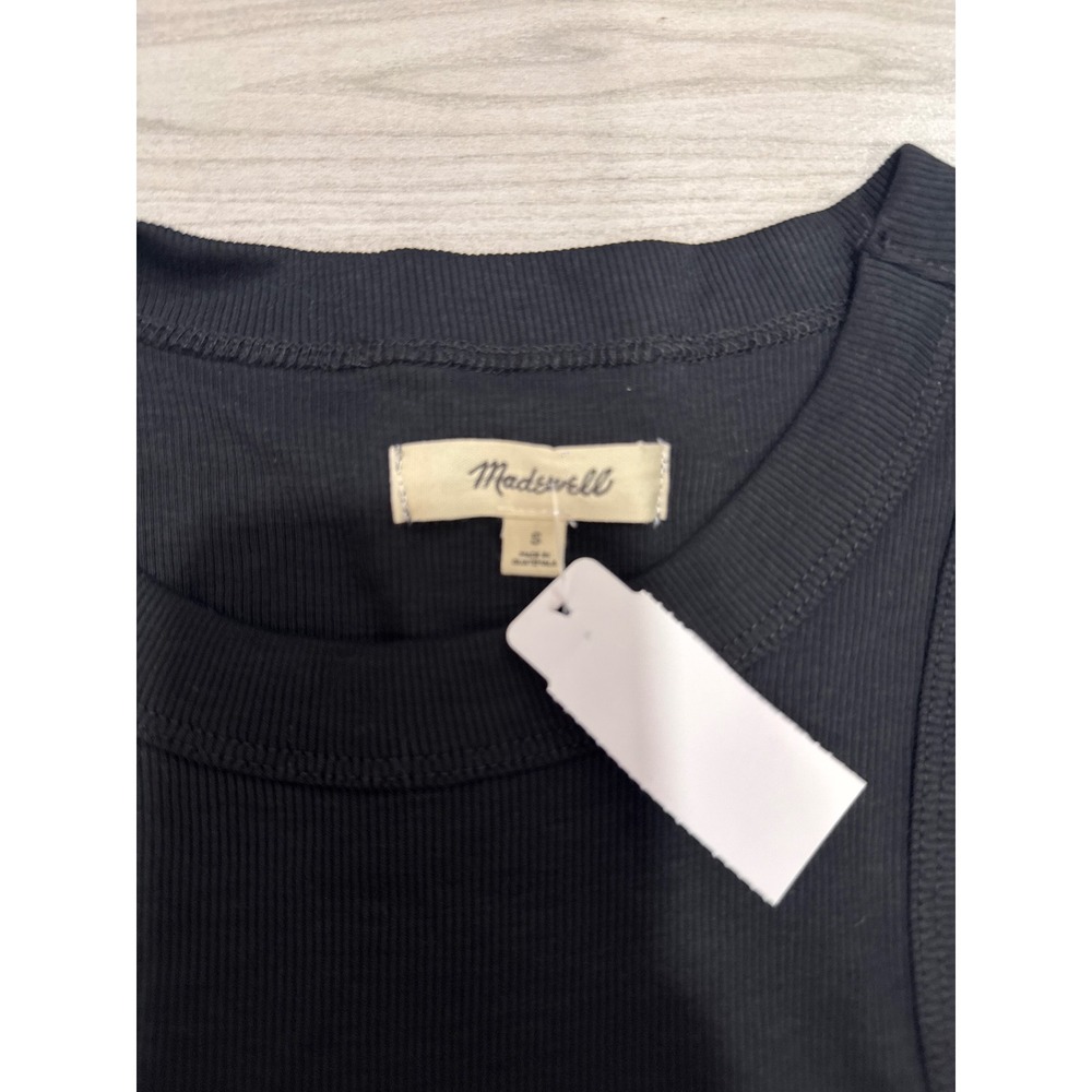 Madewell Brightside High-Neck Tank Top Black Ribbed Crop Small NWT - Picture 2 of 5